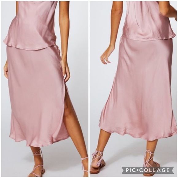 REVOLVE Dresses & Skirts - YOUNG Fabulous & Broke Felicity Midi Satin Slip Skirt Blush Pink Size M